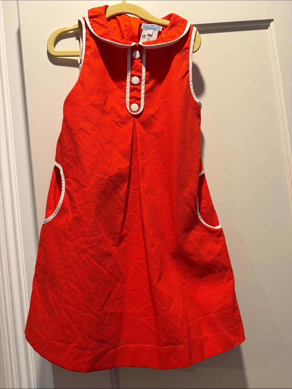 Jacadi Red Sleeveless A-Line Dress with White Trim